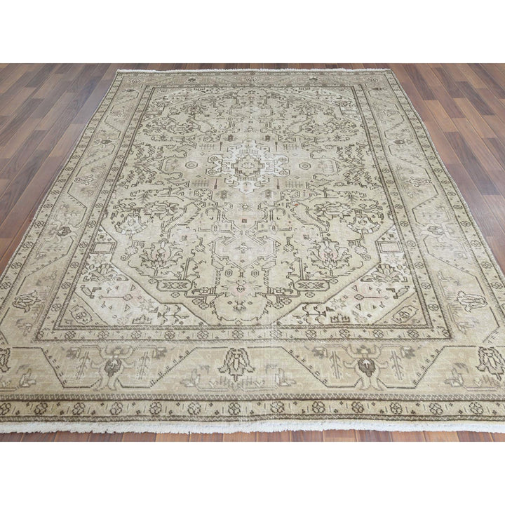 6'3" x 9'0" Vintage Hand Knotted Ivory Cotton Rectangle Oriental Rug - MOA10261582