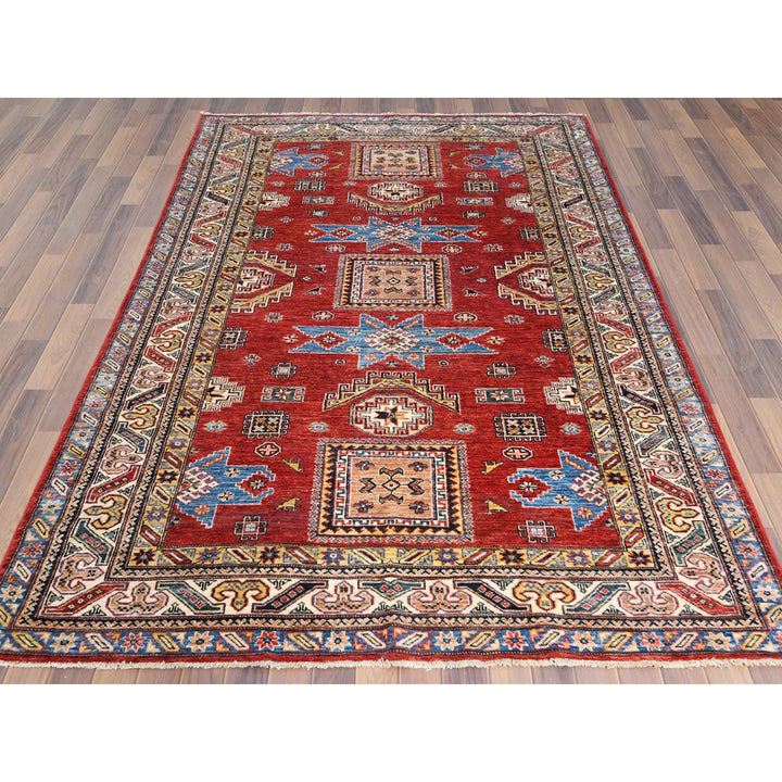 6'0" x 9'0" New Hand Knotted Red Wool Rectangle Oriental Rug - MOA10261657