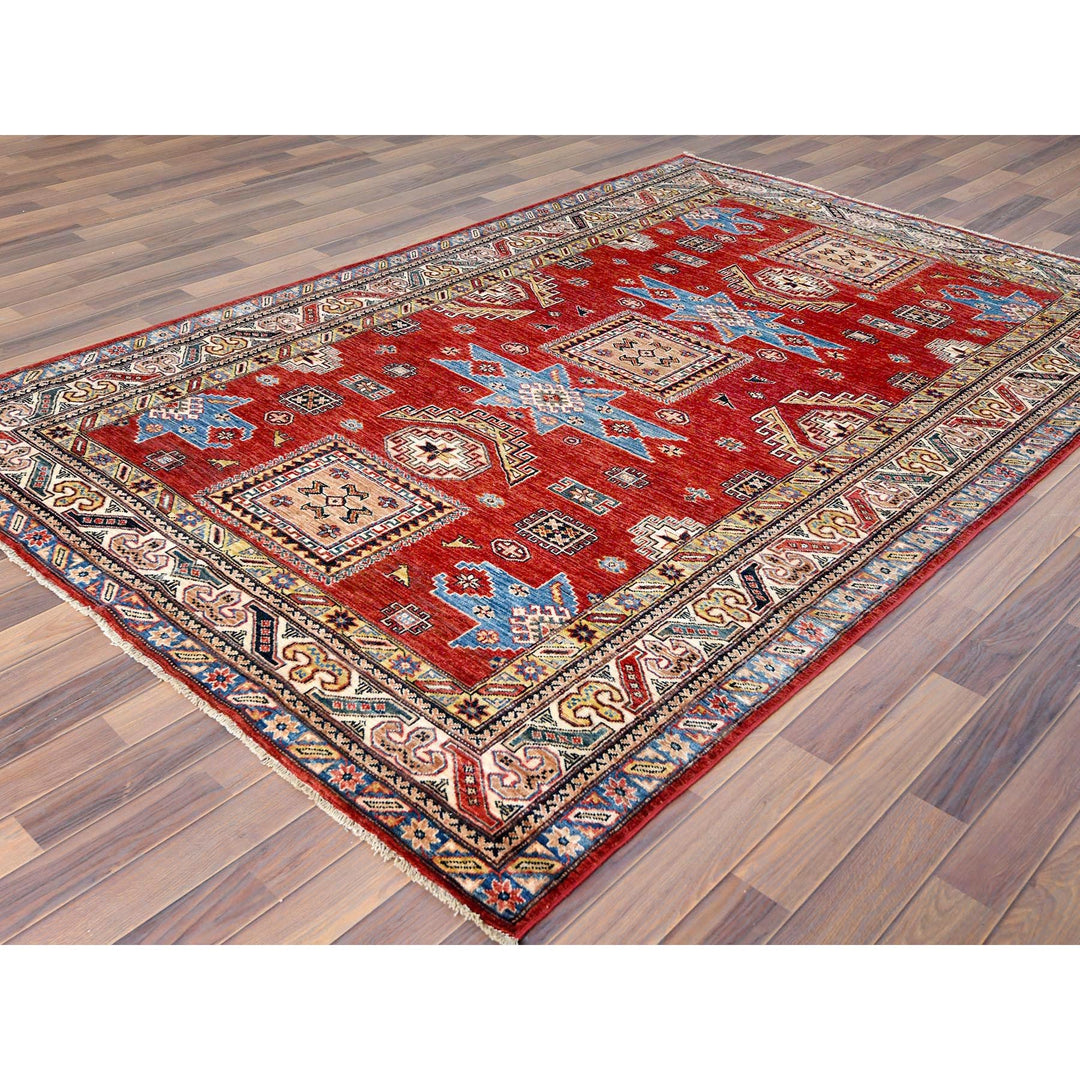 6'0" x 9'0" New Hand Knotted Red Wool Rectangle Oriental Rug - MOA10261657