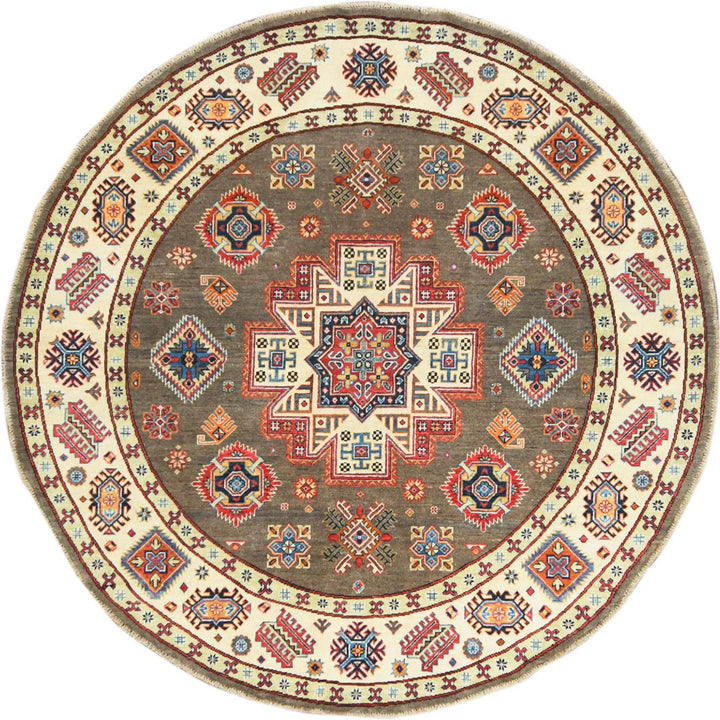 8'0" x 7'10" New Hand Knotted Brown Wool Round Oriental Rug - MOA10261678