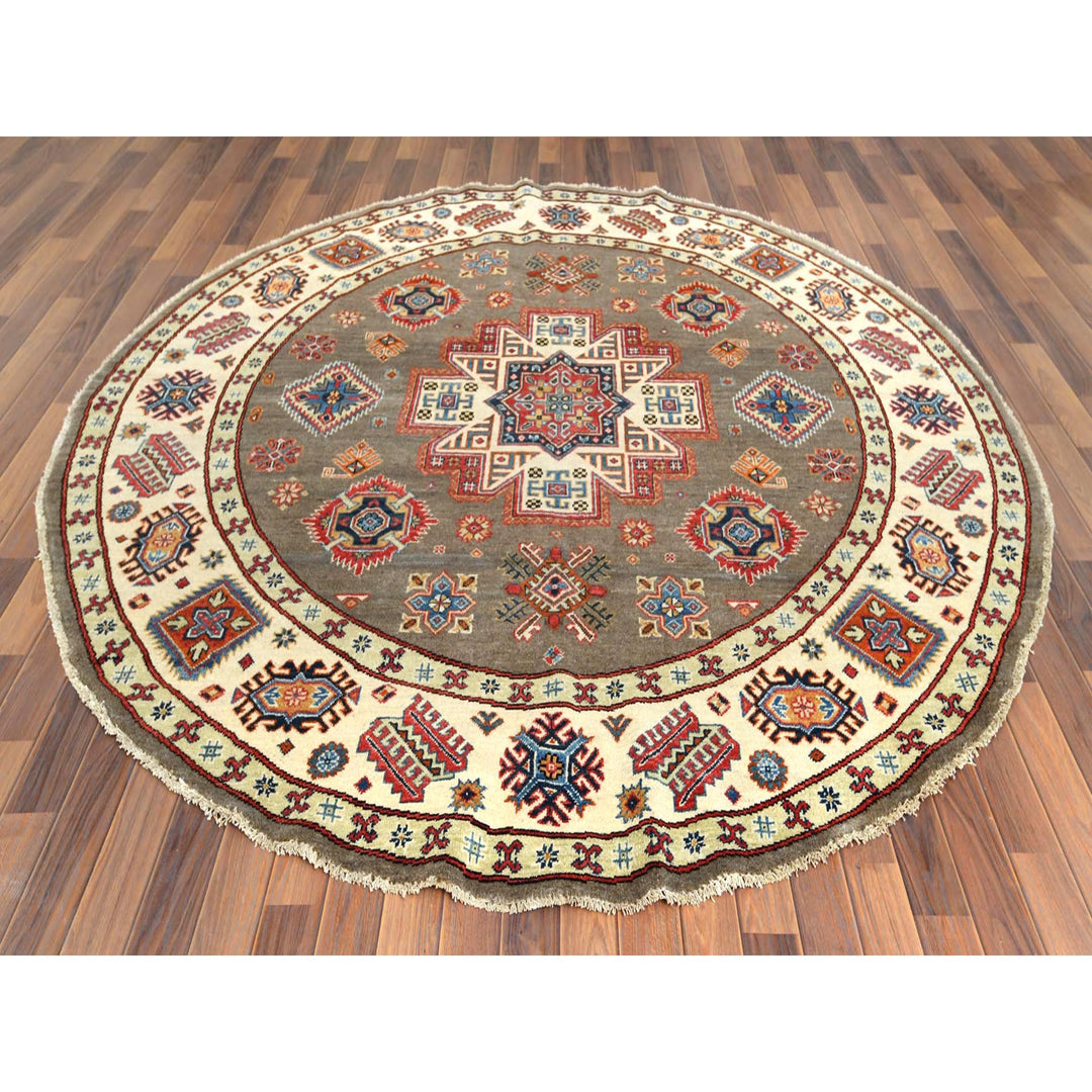 8'0" x 7'10" New Hand Knotted Brown Wool Round Oriental Rug - MOA10261678