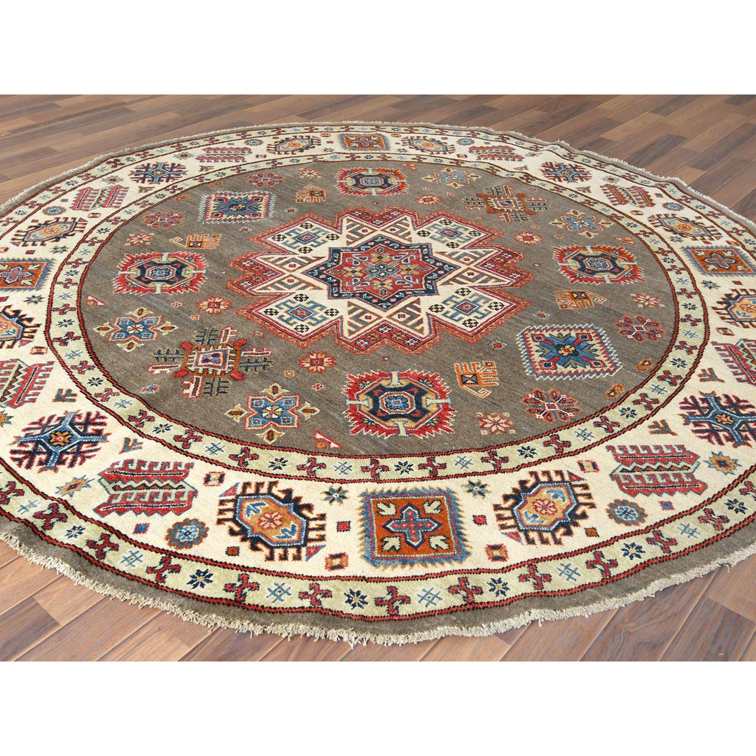 8'0" x 7'10" New Hand Knotted Brown Wool Round Oriental Rug - MOA10261678