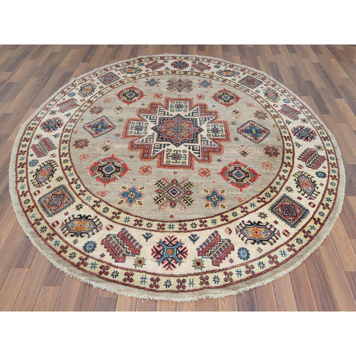 7'9" x 7'10" New Hand Knotted Beige Wool Round Oriental Rug - MOA10261682