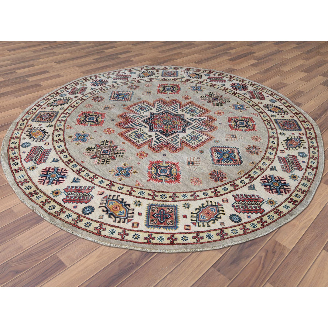 7'9" x 7'10" New Hand Knotted Beige Wool Round Oriental Rug - MOA10261682