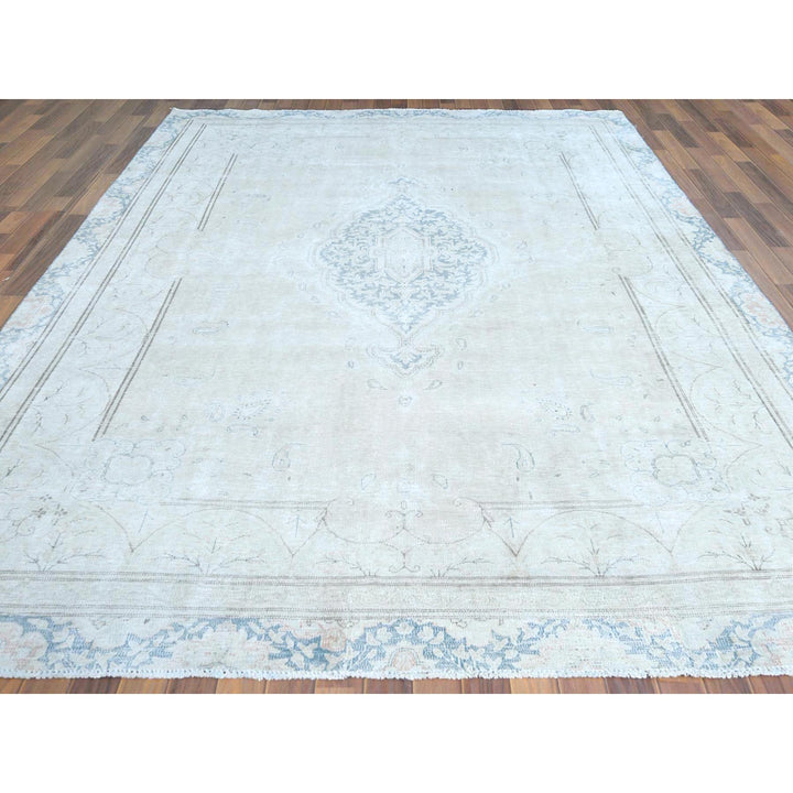 8'3" x 11'1" Vintage Hand Knotted Ivory Cotton Rectangle Oriental Rug - MOA10261708