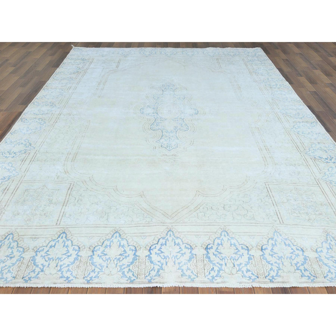 9'3" x 12'10" Vintage Hand Knotted Ivory Cotton Rectangle Oriental Rug - MOA10261732