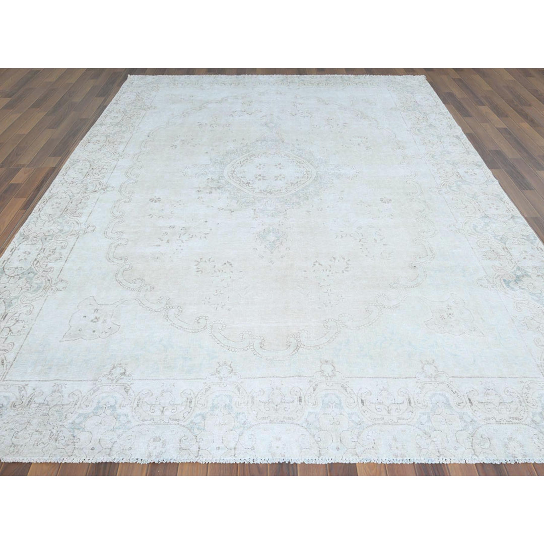 8'8" x 12'0" Vintage Hand Knotted Ivory Cotton Rectangle Oriental Rug - MOA10261734