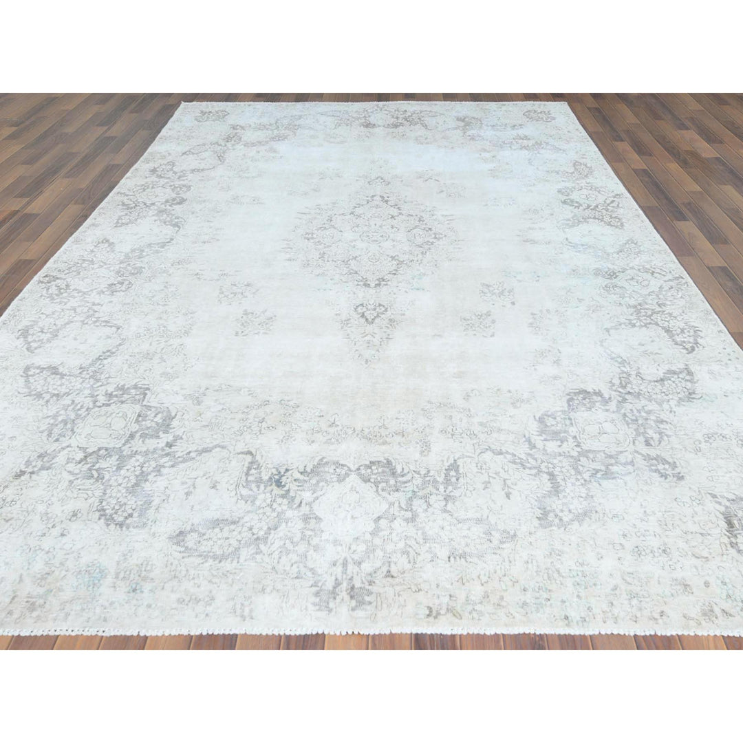 8'4" x 12'7" Vintage Hand Knotted Ivory Cotton Rectangle Oriental Rug - MOA10261740