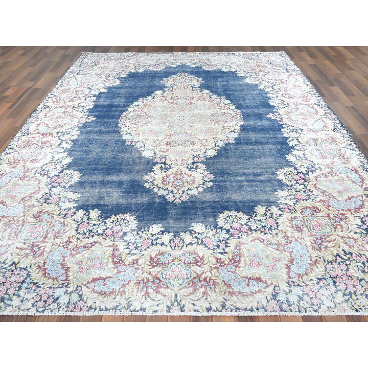 8'6" x 11'2" Vintage Hand Knotted Blue Cotton Rectangle Oriental Rug - MOA10261801