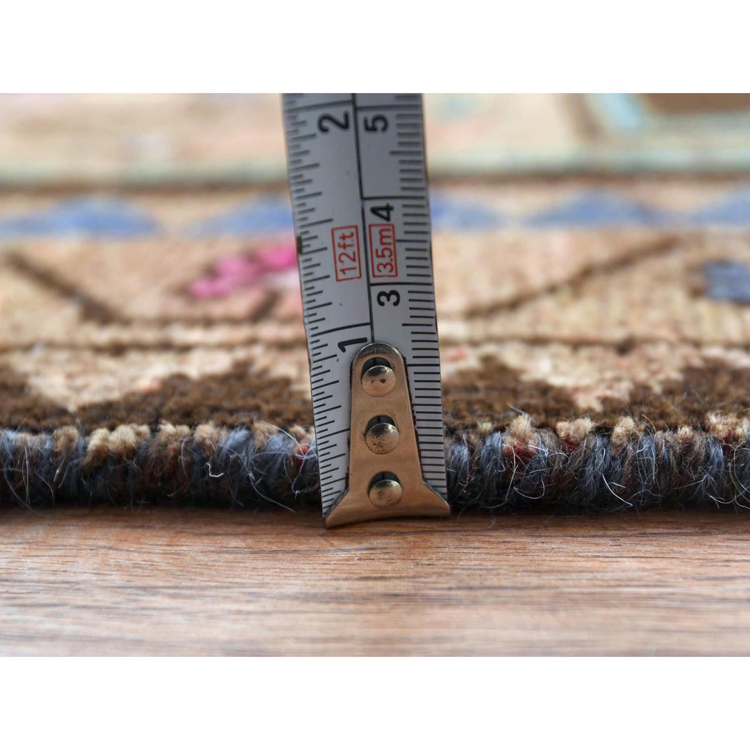 3'4" x 9'3" Vintage Hand Knotted Brown Worn Wool Runner Oriental Rug - MOA10261872