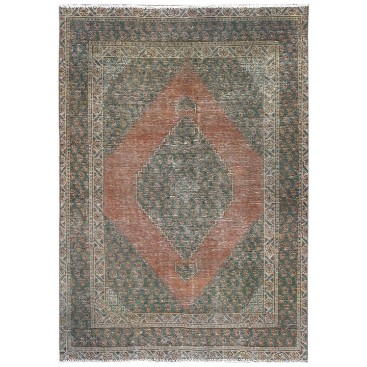 4'1" x 6'0" Vintage Hand Knotted Brown Worn Wool Rectangle Oriental Rug - MOA10261953