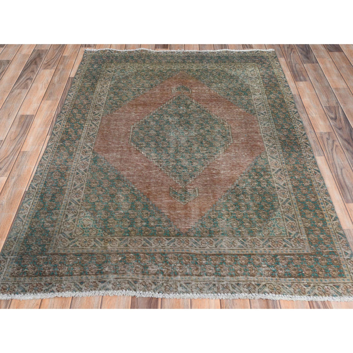 4'1" x 6'0" Vintage Hand Knotted Brown Worn Wool Rectangle Oriental Rug - MOA10261953