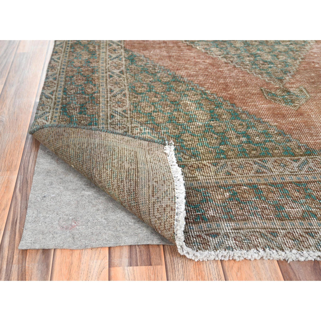 4'1" x 6'0" Vintage Hand Knotted Brown Worn Wool Rectangle Oriental Rug - MOA10261953