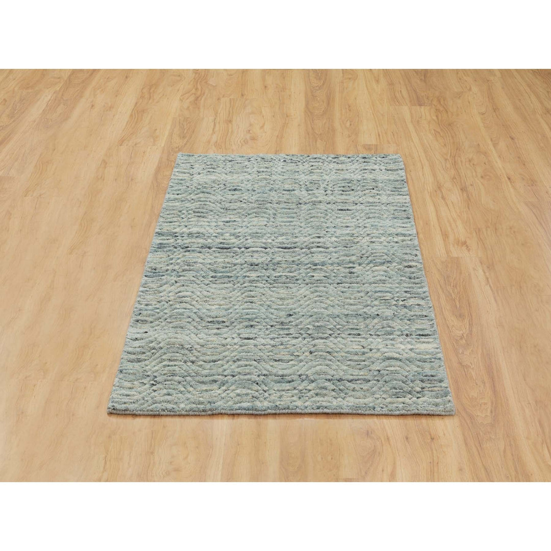 2'10" x 5'0" New Hand Loomed Green Wool Rectangle Oriental Rug - MOA10262050