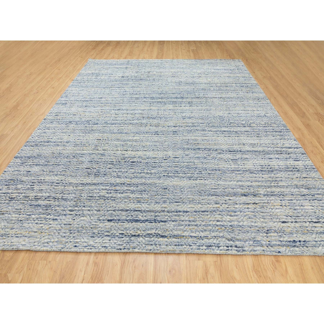 9'0" x 11'9" New Hand Loomed Blue Wool Rectangle Oriental Rug - MOA10262051