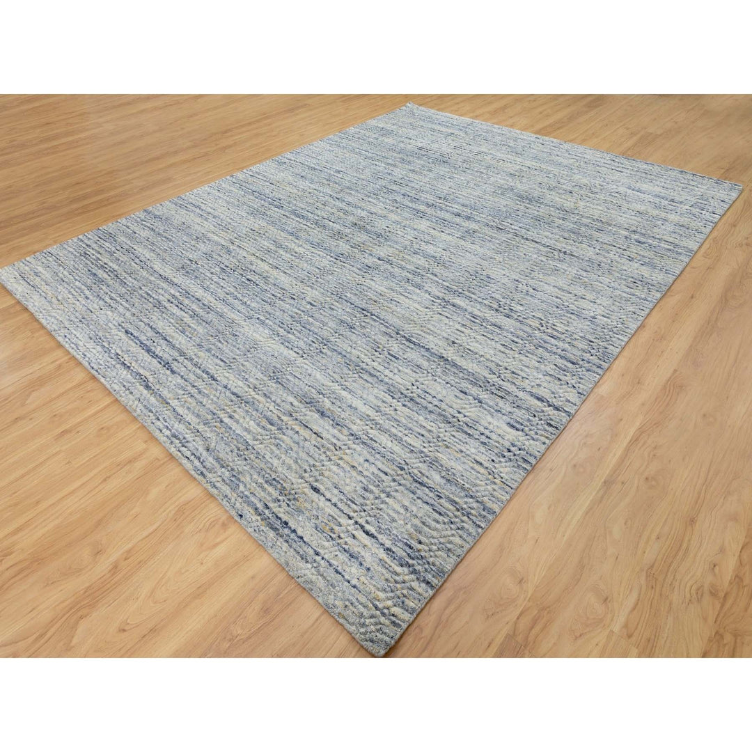 9'0" x 11'9" New Hand Loomed Blue Wool Rectangle Oriental Rug - MOA10262051