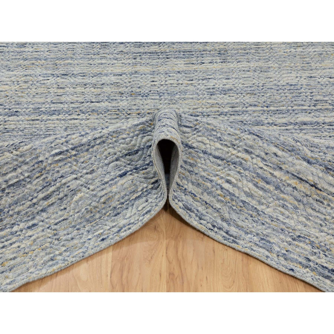 9'0" x 11'9" New Hand Loomed Blue Wool Rectangle Oriental Rug - MOA10262051