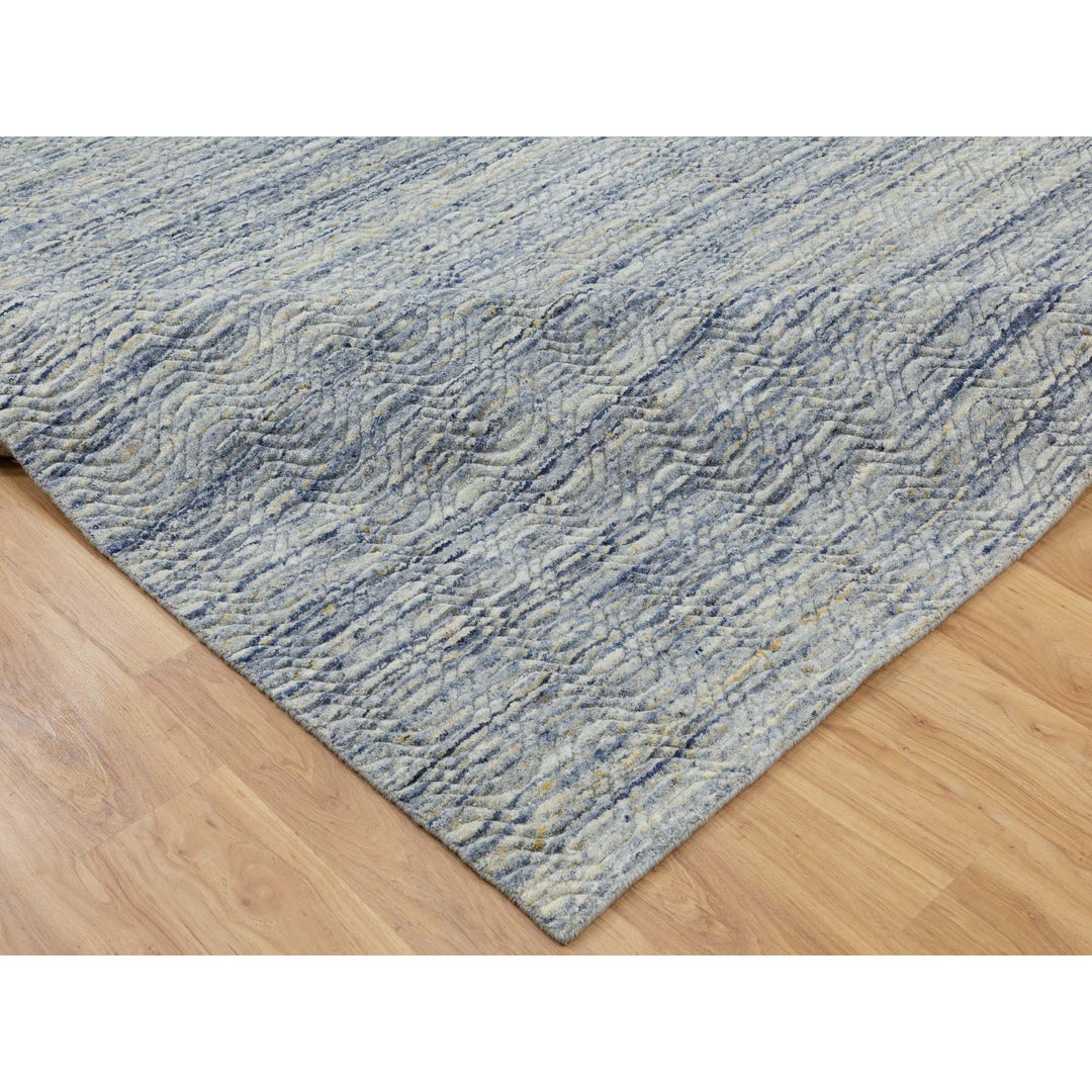 9'0" x 11'9" New Hand Loomed Blue Wool Rectangle Oriental Rug - MOA10262051