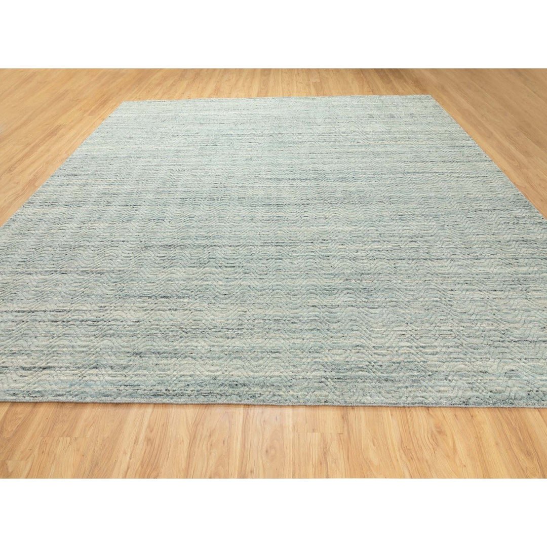 11'10" x 11'9" New Hand Loomed Green Wool Square Oriental Rug - MOA10262052