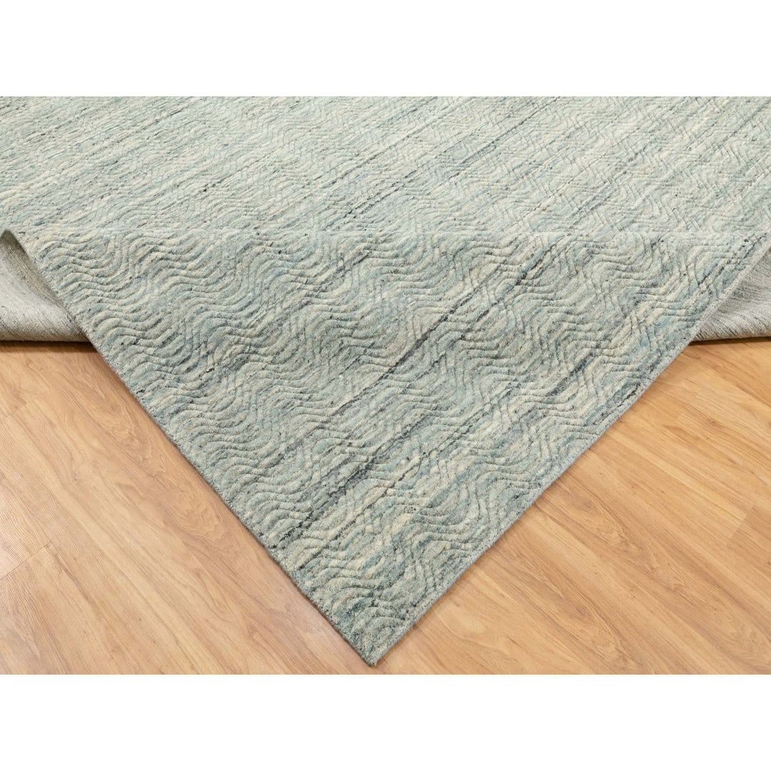 11'10" x 11'9" New Hand Loomed Green Wool Square Oriental Rug - MOA10262052