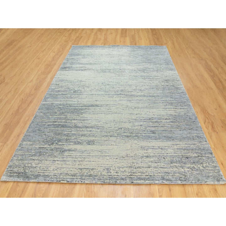 6'1" x 9'0" New Hand Loomed Grey Wool Rectangle Oriental Rug - MOA10262056