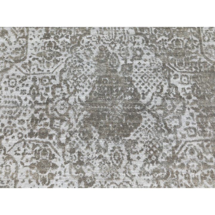 6'0" x 9'0" New Hand Knotted Grey Wool & Pure Silk Rectangle Oriental Rug - MOA10262057