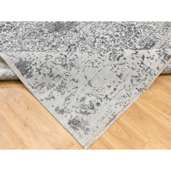 8'0" x 10'1" New Hand Knotted Grey Wool & Pure Silk Rectangle Oriental Rug - MOA10262058