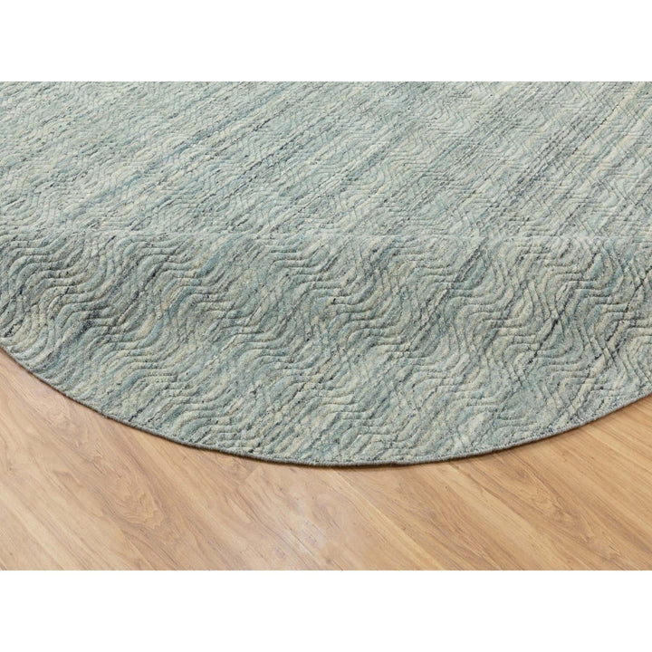 9'10" x 10'0" New Hand Loomed Green Wool Round Oriental Rug - MOA10262062