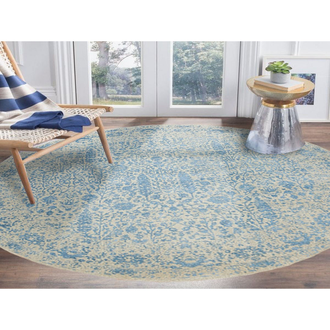 9'10" x 9'10" New Hand Loomed Blue Wool & Silk Round Oriental Rug - MOA10262066