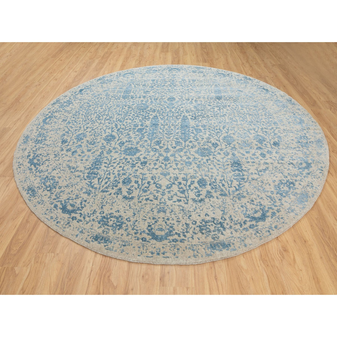 9'10" x 9'10" New Hand Loomed Blue Wool & Silk Round Oriental Rug - MOA10262066