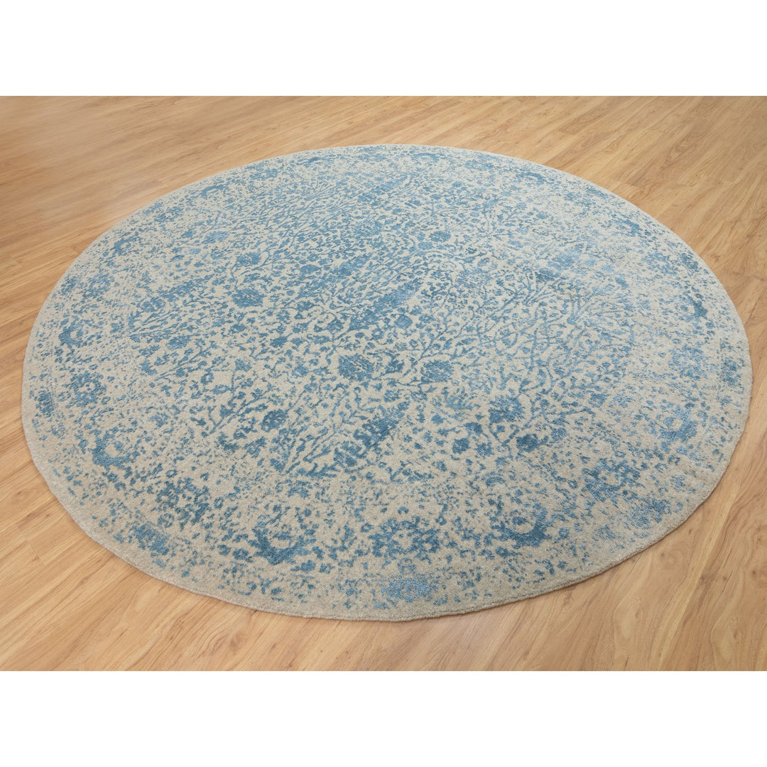 9'10" x 9'10" New Hand Loomed Blue Wool & Silk Round Oriental Rug - MOA10262066