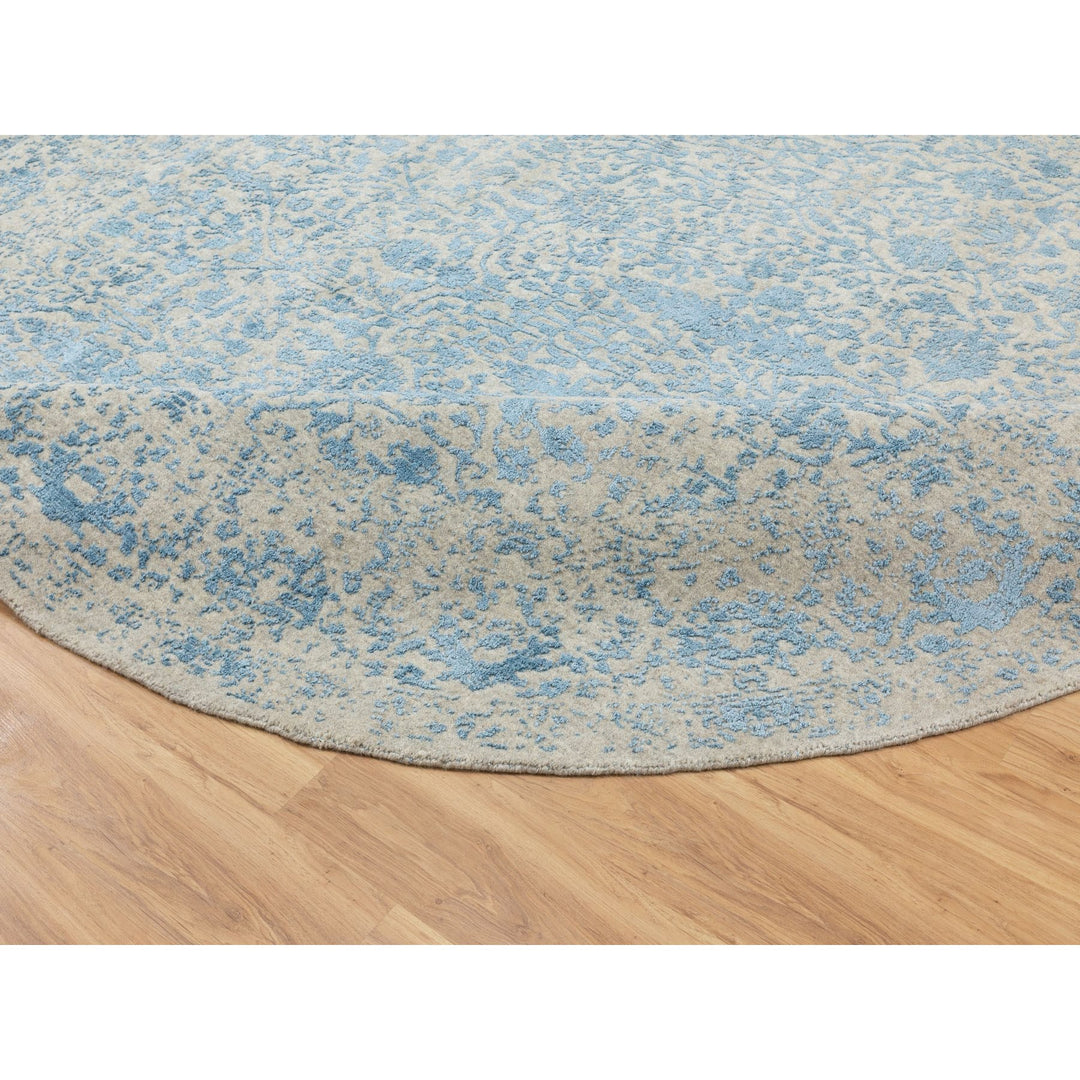 9'10" x 9'10" New Hand Loomed Blue Wool & Silk Round Oriental Rug - MOA10262066