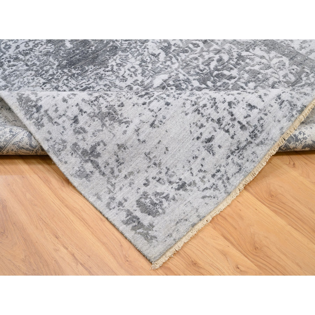 6'1" x 9'2" New Hand Knotted Grey Wool & Pure Silk Rectangle Oriental Rug - MOA10262094