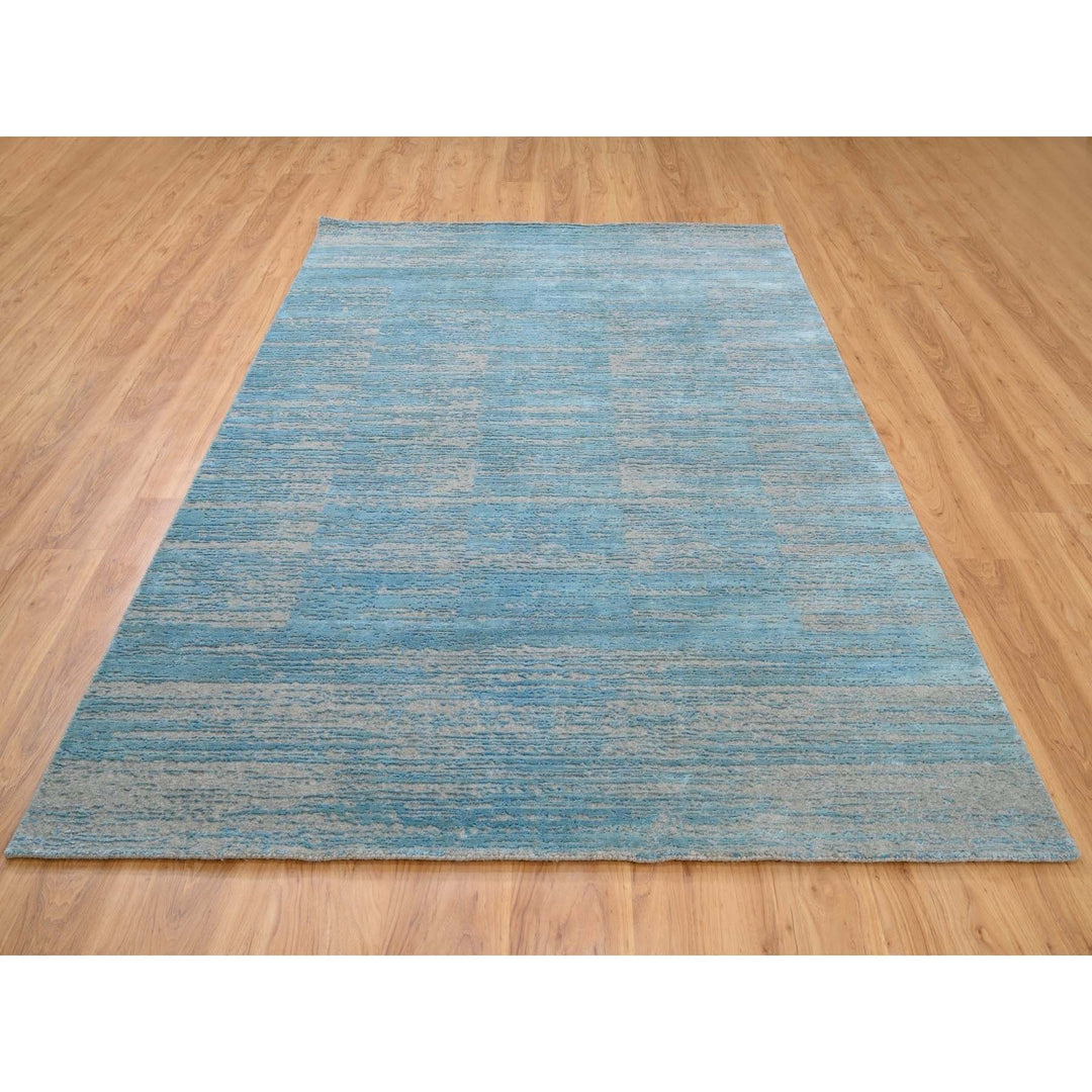 6'0" x 9'0" New Hand Loomed Blue Cotton Rectangle Oriental Rug - MOA10262096