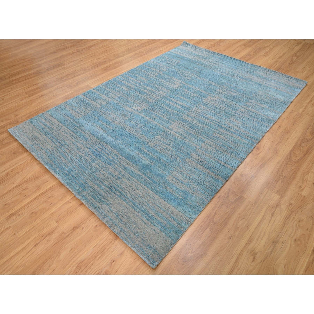 6'0" x 9'0" New Hand Loomed Blue Cotton Rectangle Oriental Rug - MOA10262096