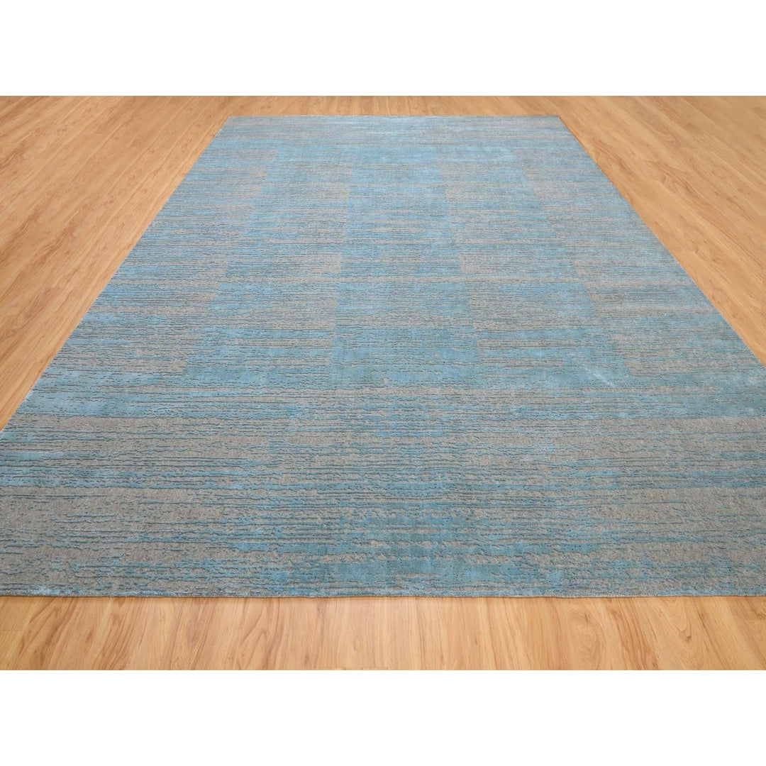 9'11" x 13'11" New Hand Loomed Blue Wool Rectangle Oriental Rug - MOA10262117