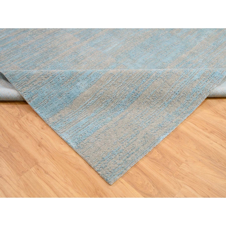 9'11" x 13'11" New Hand Loomed Blue Wool Rectangle Oriental Rug - MOA10262117