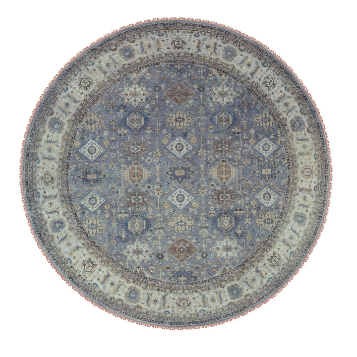 14'0" x 14'0" New Hand Knotted Grey Wool Round Oriental Rug - MOA10262163