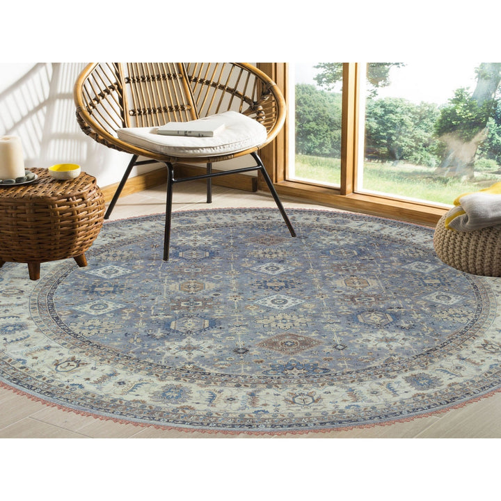 14'0" x 14'0" New Hand Knotted Grey Wool Round Oriental Rug - MOA10262163