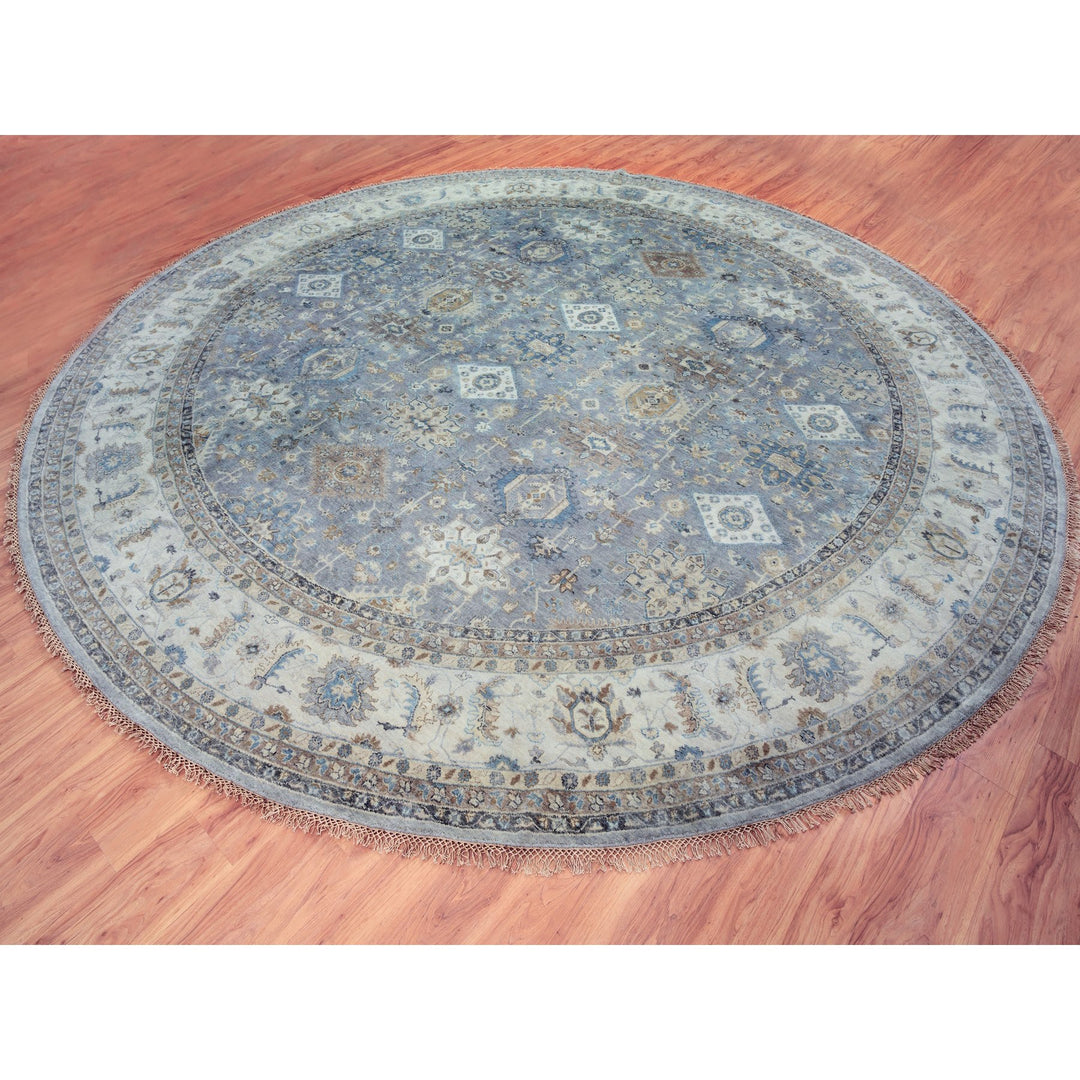 14'0" x 14'0" New Hand Knotted Grey Wool Round Oriental Rug - MOA10262163