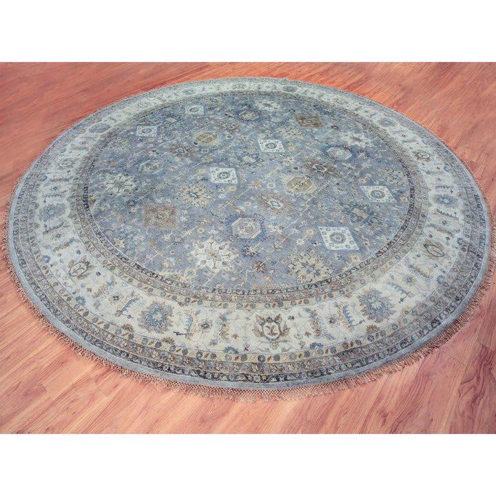 14'0" x 14'0" New Hand Knotted Grey Wool Round Oriental Rug - MOA10262163