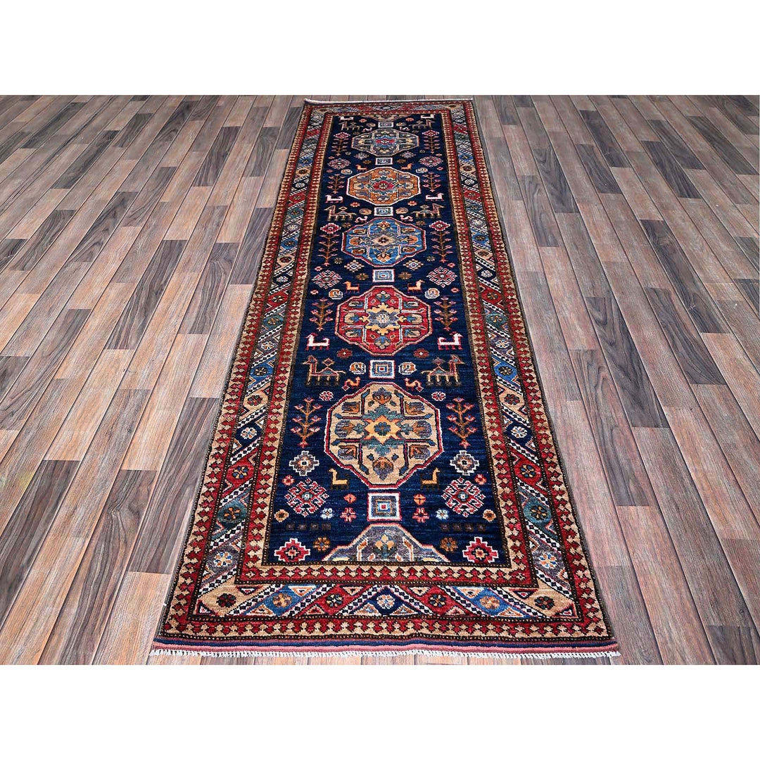 2'9" x 8'4" New Hand Knotted Blue Wool Runner Oriental Rug - MOA102621
