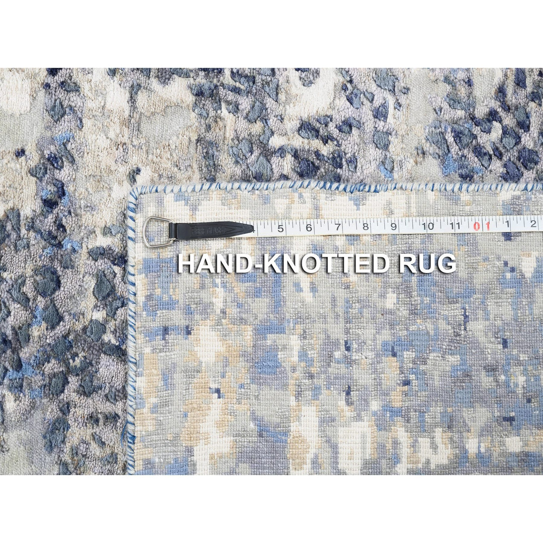 2'5" x 10'0" New Hand Knotted Blue Wool & Silk Runner Oriental Rug - MOA10262262