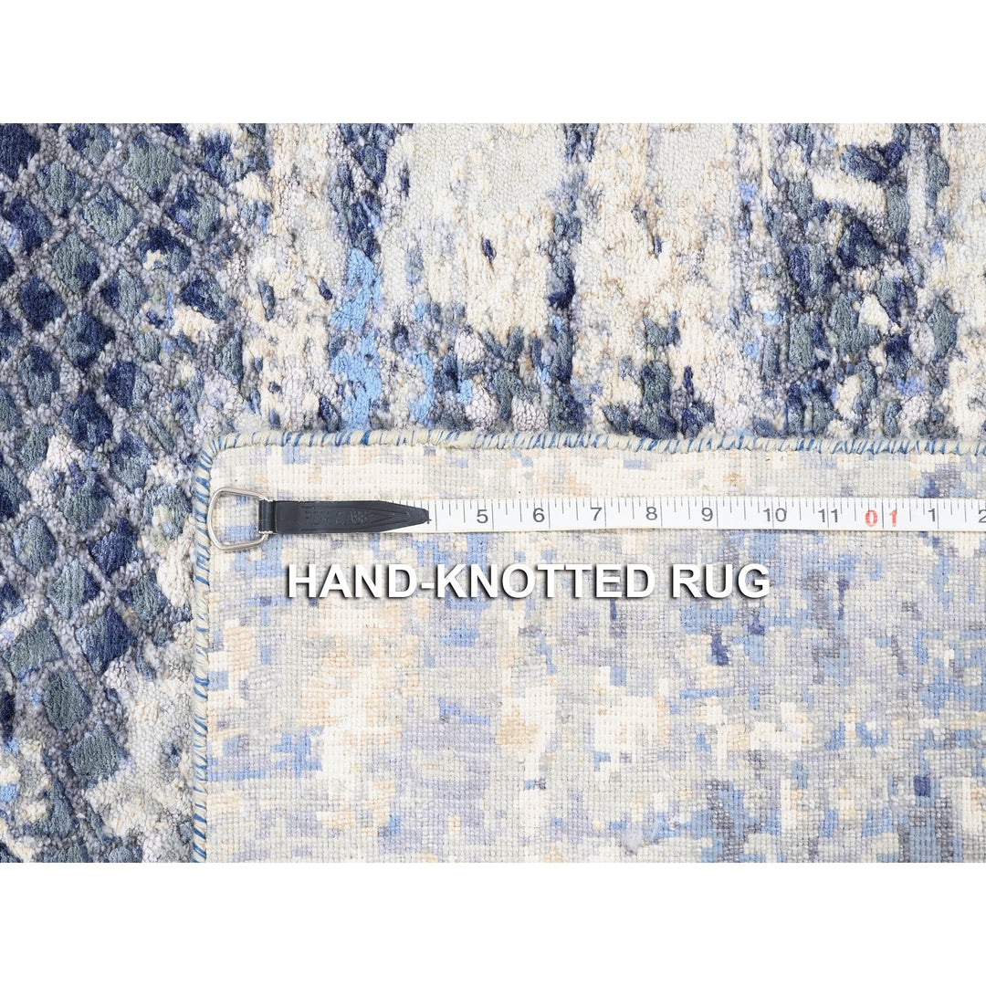 2'5" x 6'1" New Hand Knotted Blue Wool & Silk Runner Oriental Rug - MOA10262263