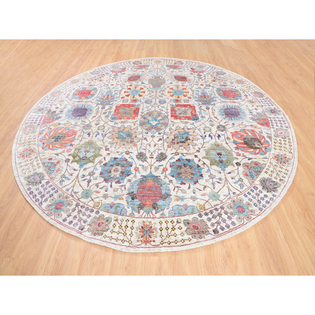 10'1" x 10'0" New Hand Knotted Ivory Wool & Silk Round Oriental Rug - MOA10262272