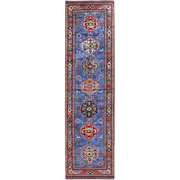 2'8" x 9'7" New Hand Knotted Blue Wool Runner Oriental Rug - MOA102622