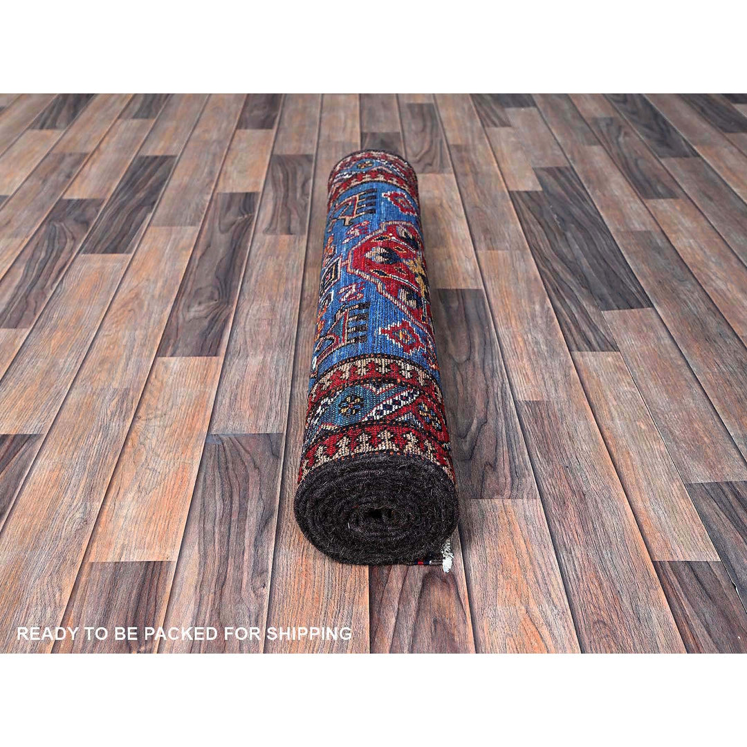 2'8" x 9'7" New Hand Knotted Blue Wool Runner Oriental Rug - MOA102622