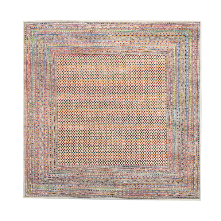 13'10" x 14'0" New Hand Knotted Beige Wool & Sari Silk Square Oriental Rug - MOA10262305