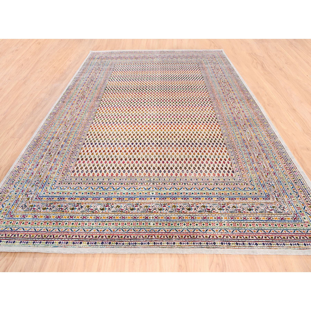 8'10" x 12'0" New Hand Knotted Beige Wool & Sari Silk Rectangle Oriental Rug - MOA10262307