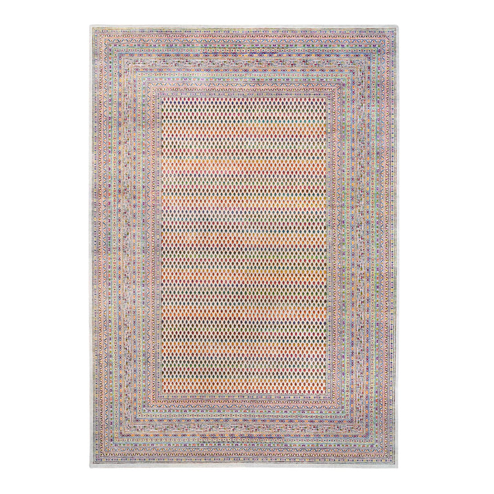 9'10" x 14'0" New Hand Knotted Beige Wool & Sari Silk Rectangle Oriental Rug - MOA10262309